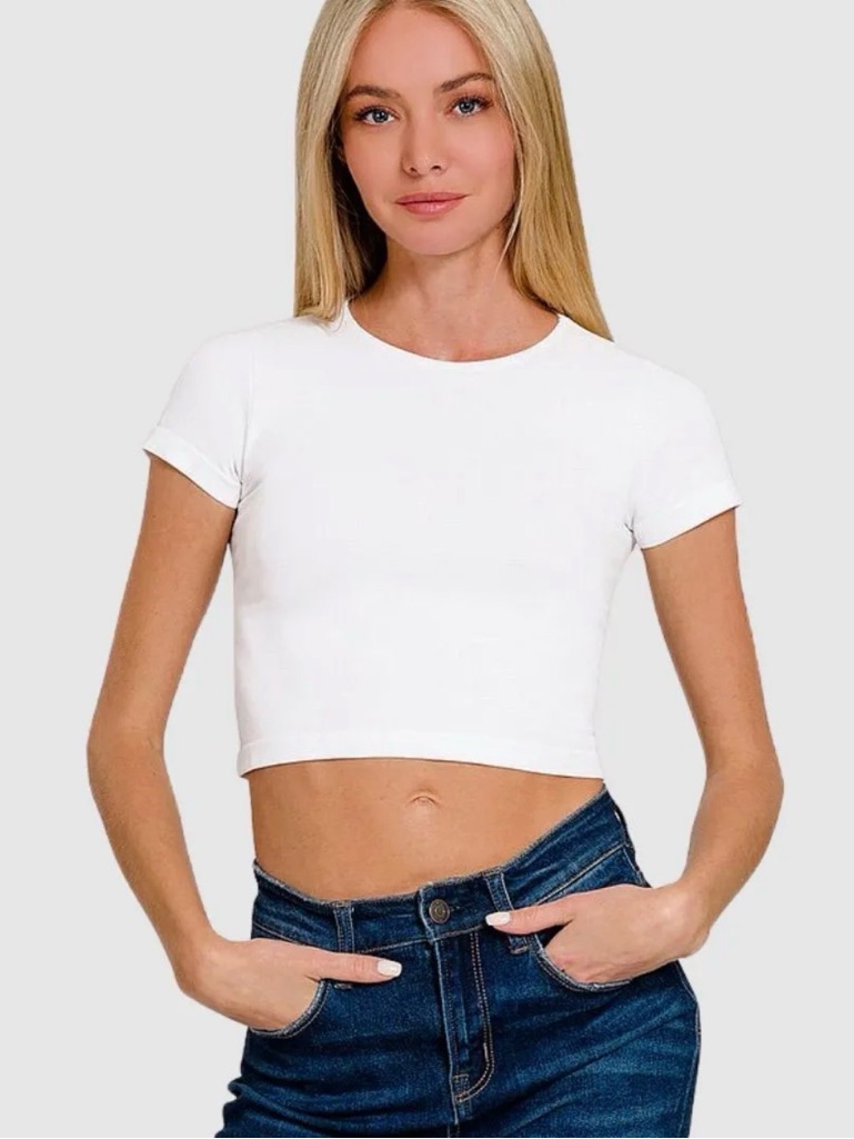 Seamless Cropped Tee Fitted Basic Top | Zenana | L/Xl